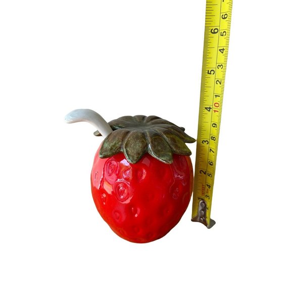 Strawberry Ceramic Jam Jar Sugar Bowl Spoon  Hand Painted - Picture 8 of 8
